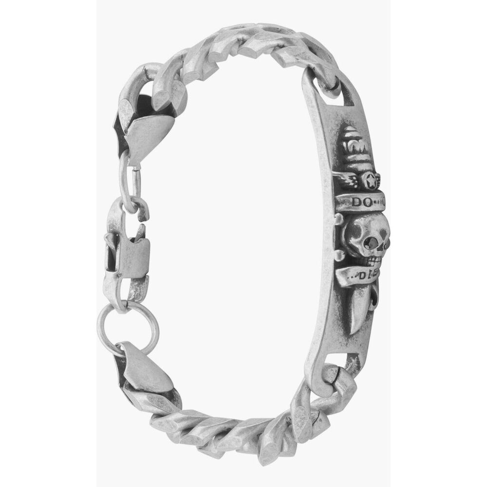 New Ed Hardy Do or Die Antique Silver-Tone Stainless Steel Skull Bracelet w/Box - Picture 3 of 4